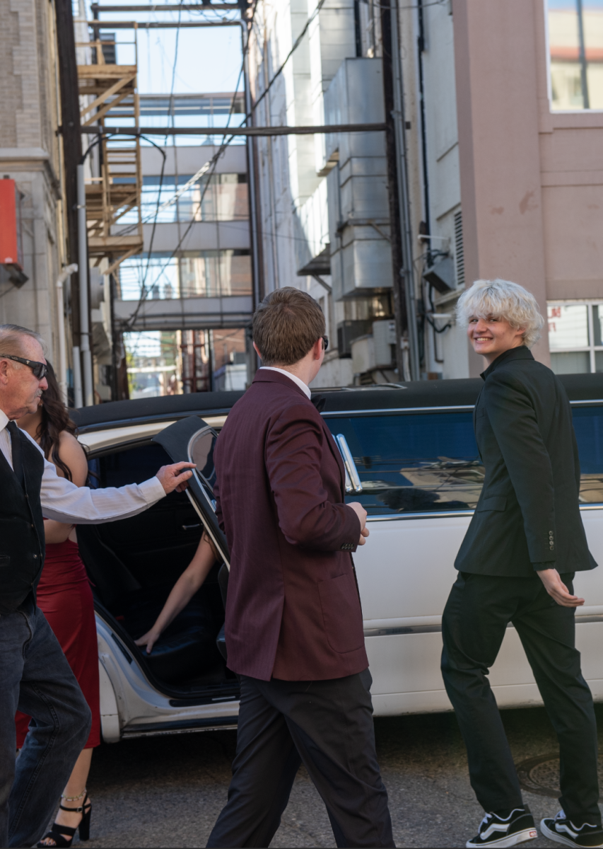 5.7.25 (From L to R) Seniors Luke Auer and Jacob Jewett after getting out of the limo. 